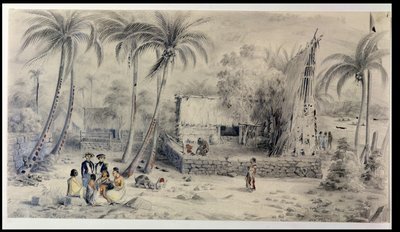 Inheems dorp in Tahiti, ca. 1841-48 door Maximilien Radiguet